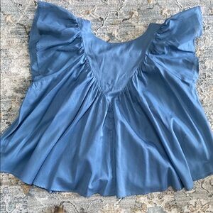 Maurices Blue Flutter Sleeve Smocked Blouse